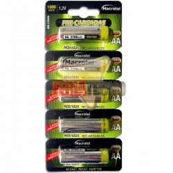 PILAS RECARGABLES AA, 5 UNIDADES, 2700 MAH, MACROTEL